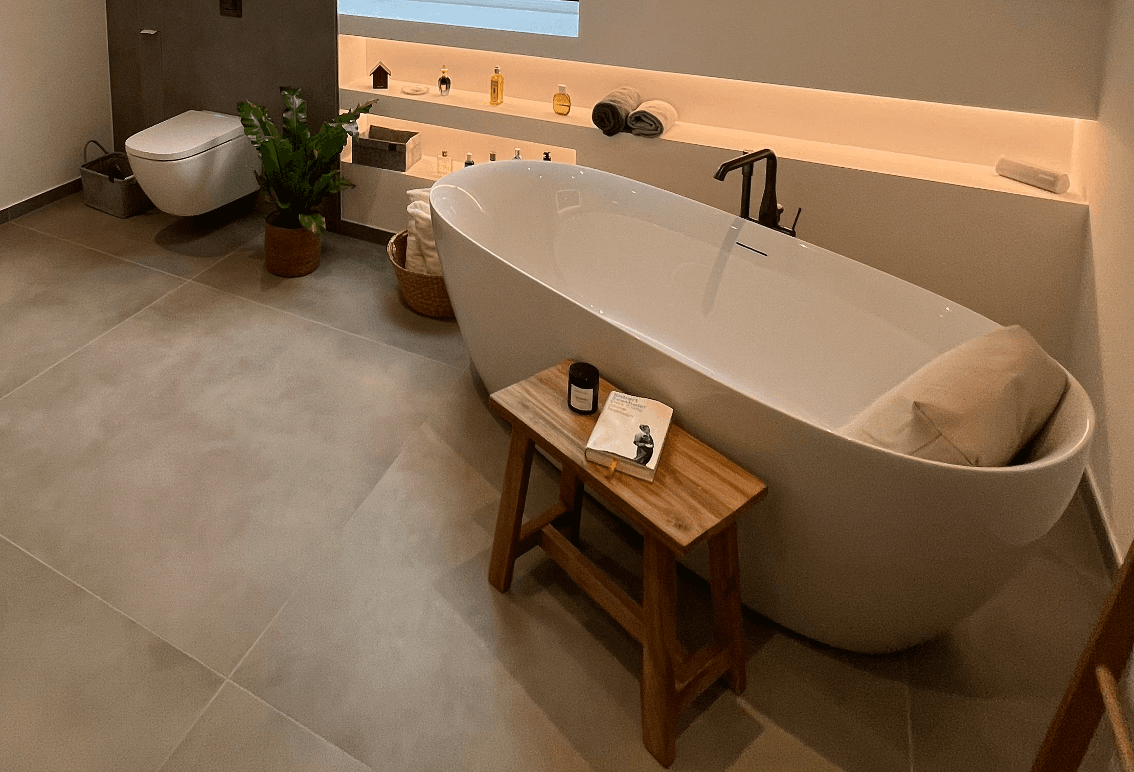 a living room with a couch and a table