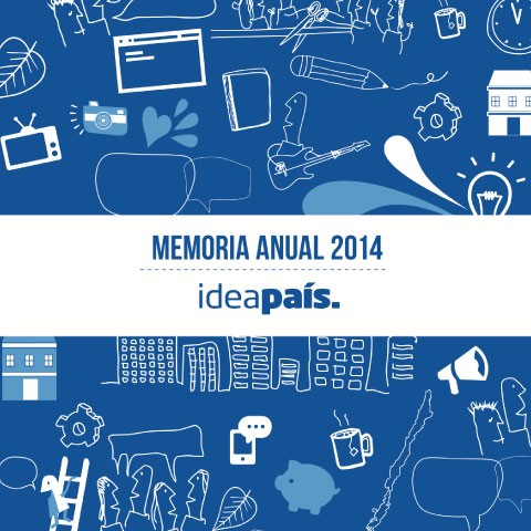 Portada de Memoria Anual 2014, documento de transparencia de IdeaPaís, mostrando un diseño de red con puntos blancos conectados.