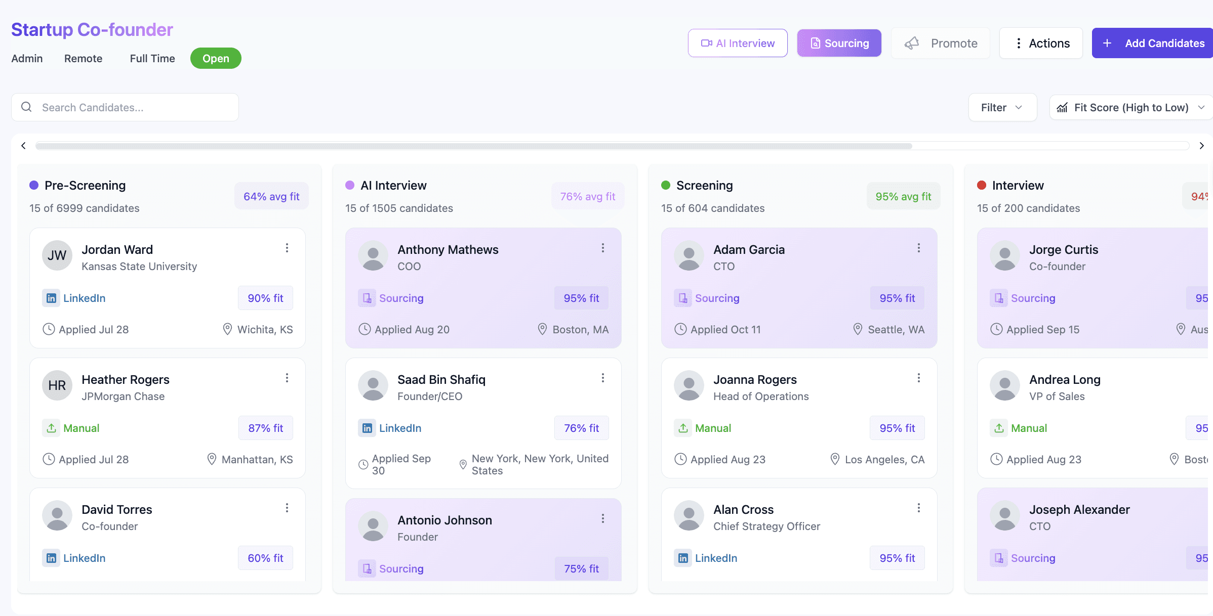 NODES AI hiring platform interface displaying candidate screening results.