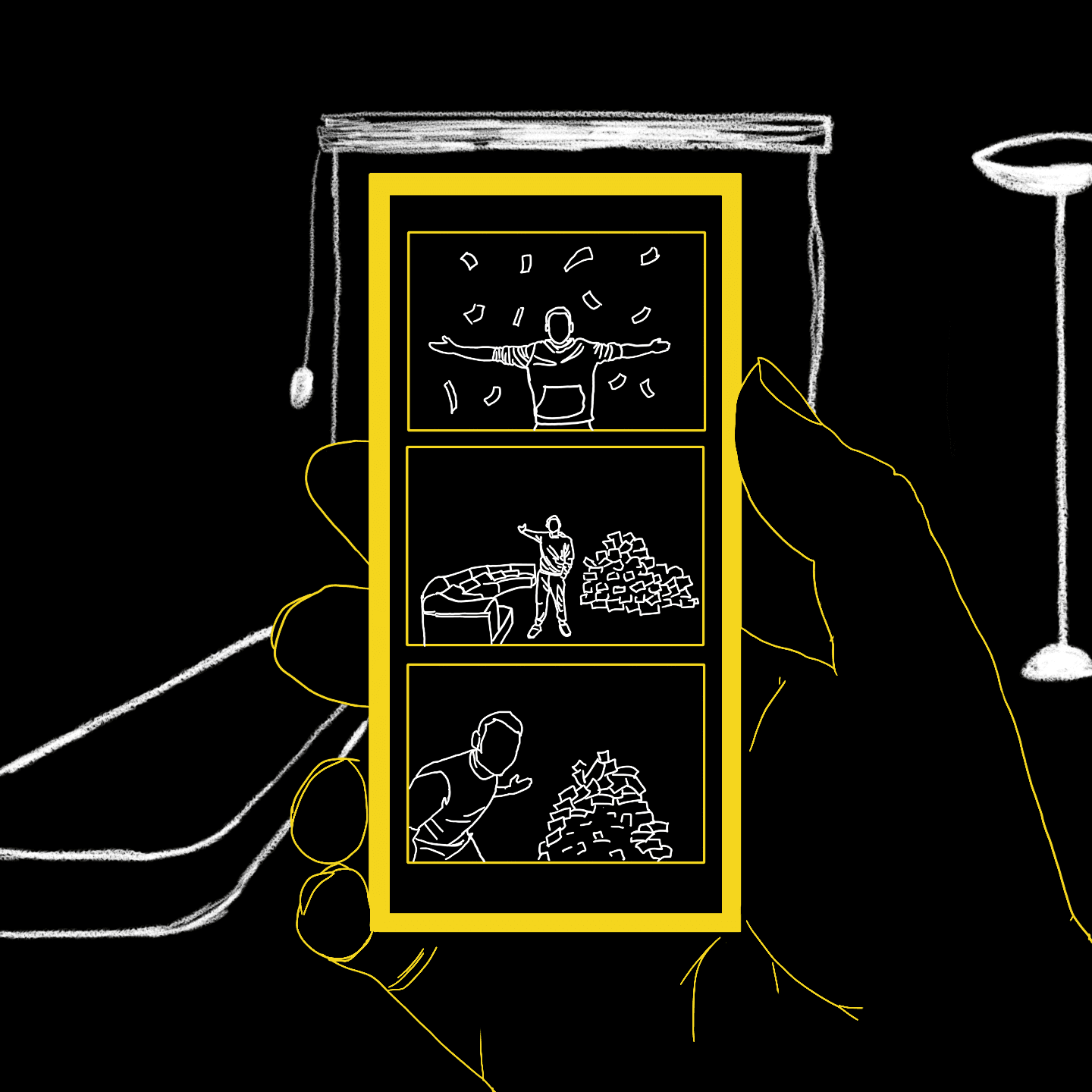 The image is an art piece depicting the contrast between the life of a popular YouTuber and an average viewer of that YouTuber