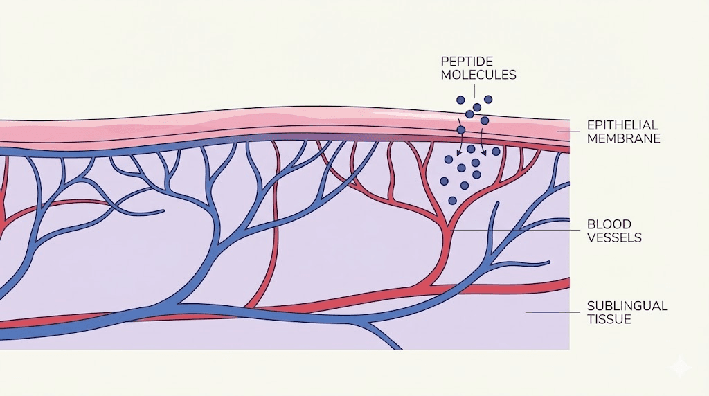 Sublingual peptide absorption through tissue beneath the tongue