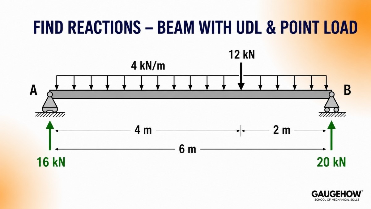 Beam with Point Load and Distributed Load Example