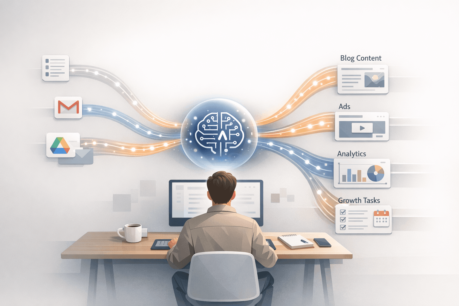 AI-powered GTM orchestration turns fragmented knowledge across tools into a continuous engine for content, campaigns, and growth.
