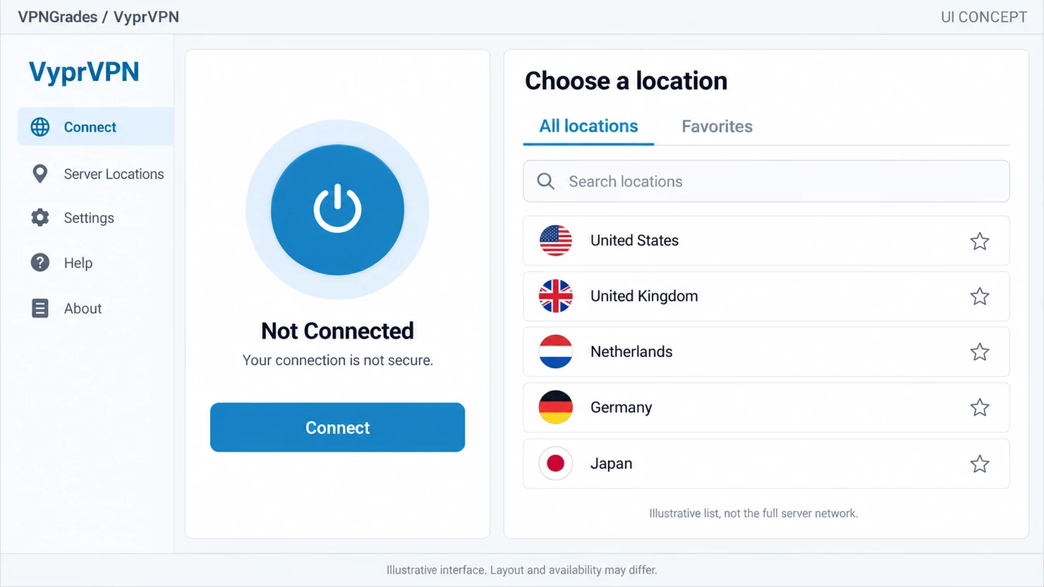 VyprVPN: a location picker concept (illustration).
