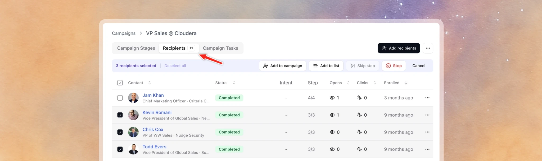 Campaign recipients tab | Stardex AI ATS Feature