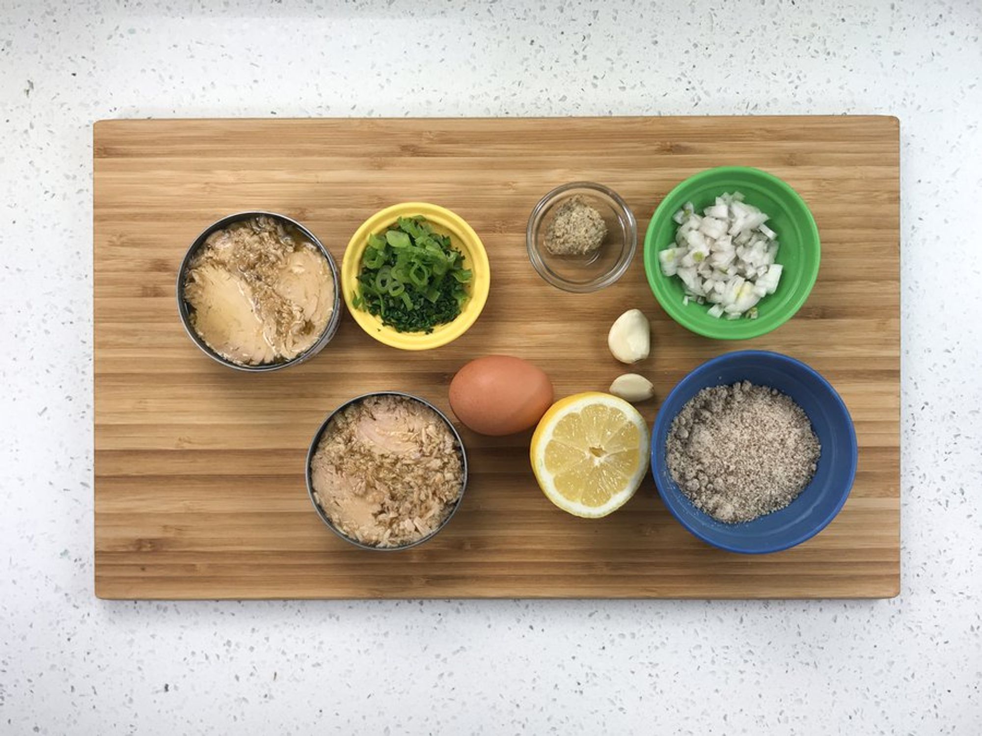 ingredients for mustard shallot tuna cakes