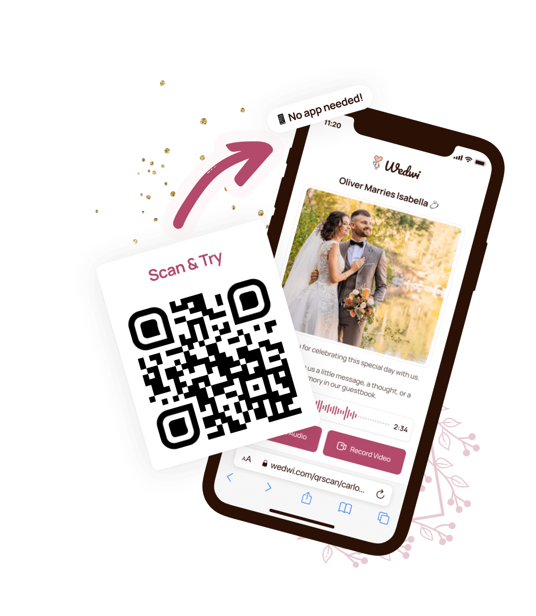 Smartphone screen showing digital wedding guestbook from Wedwi