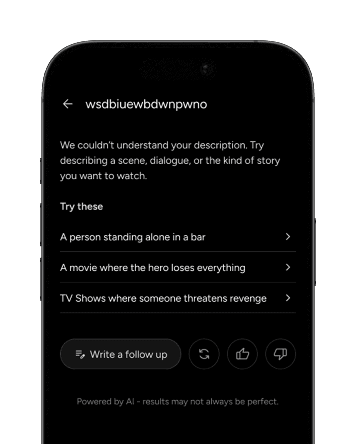 System error state for unintelligible text input with suggested valid discovery prompts
