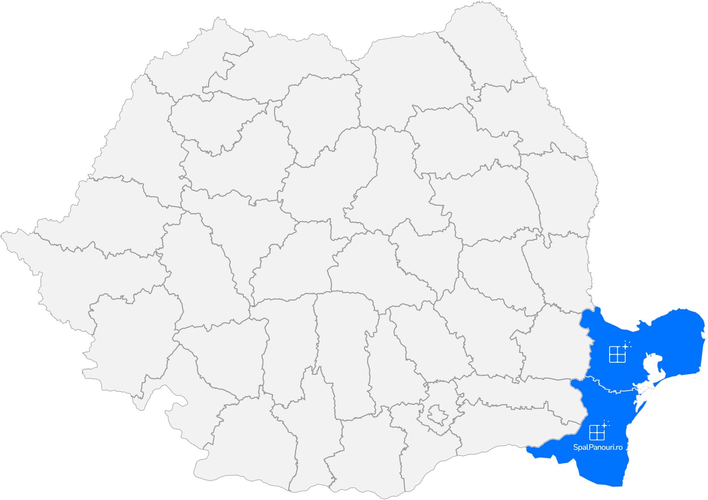 Harta romaniei pe judete, cu marcaj clar al acoperirii zonelor deservite - Dobrogea