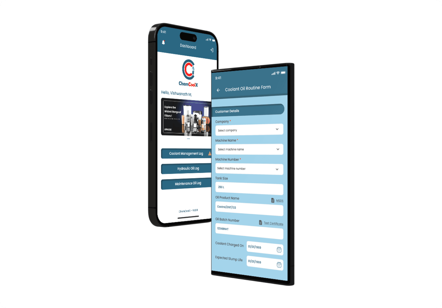 ChemCoolX maintenance dashboard web UI design