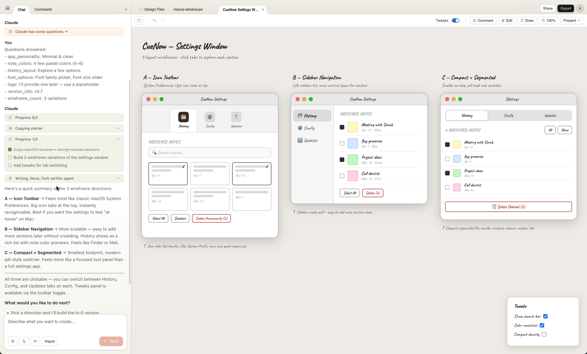 Using comment feature in Claude Design interface