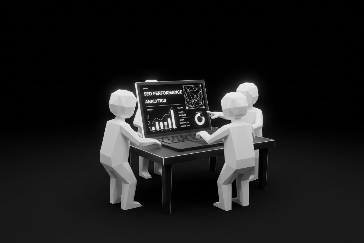 A marketing team reviewing an SEO dashboard