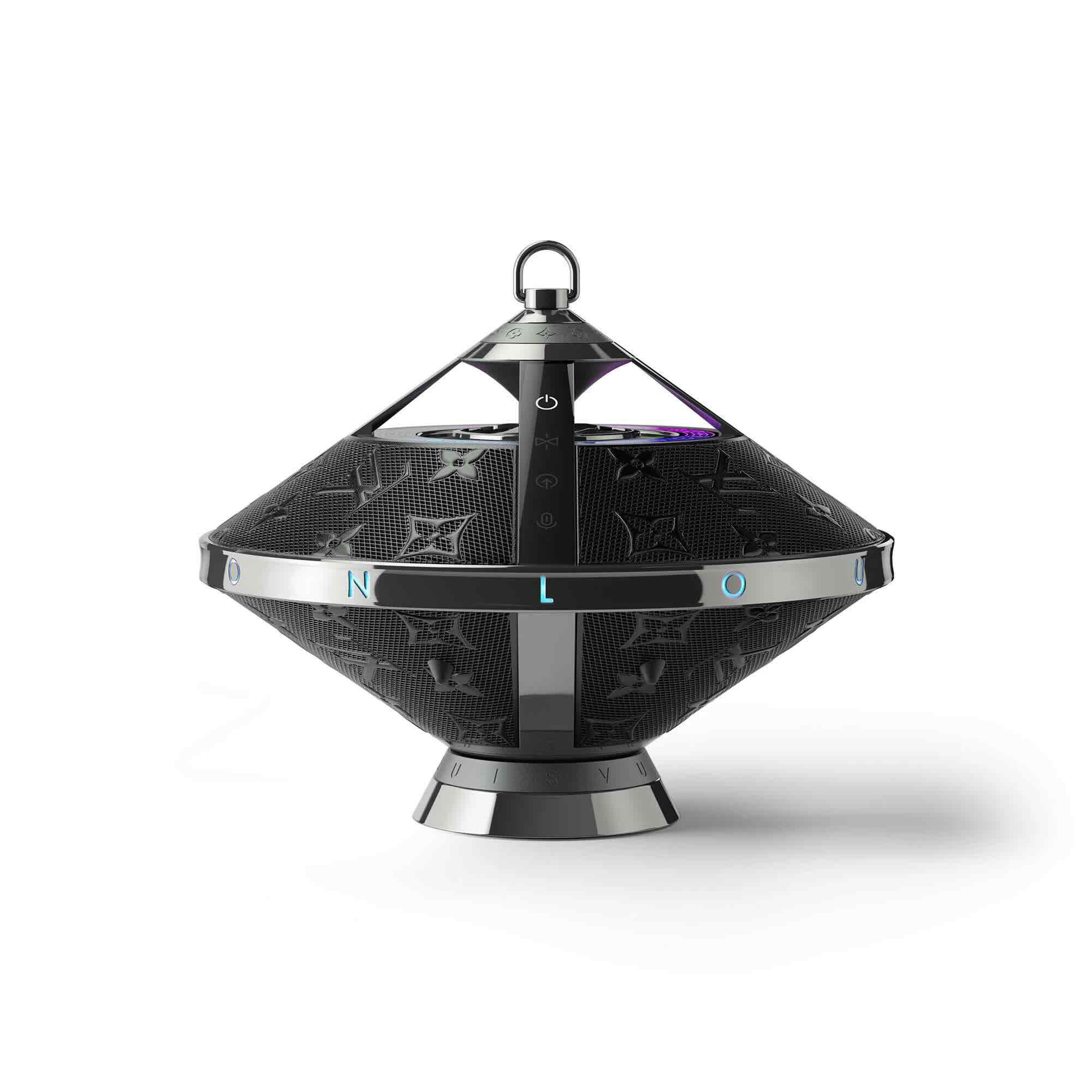 Black wireless earbuds floating as they exit the charging case.