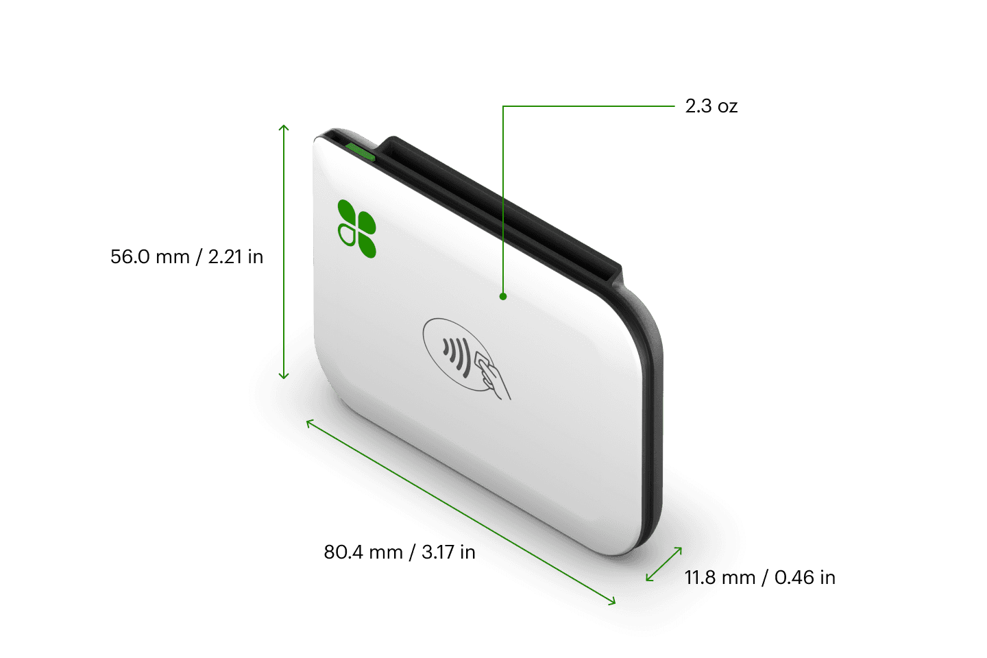 Clover Go reader with an explanation of measurements and weight
