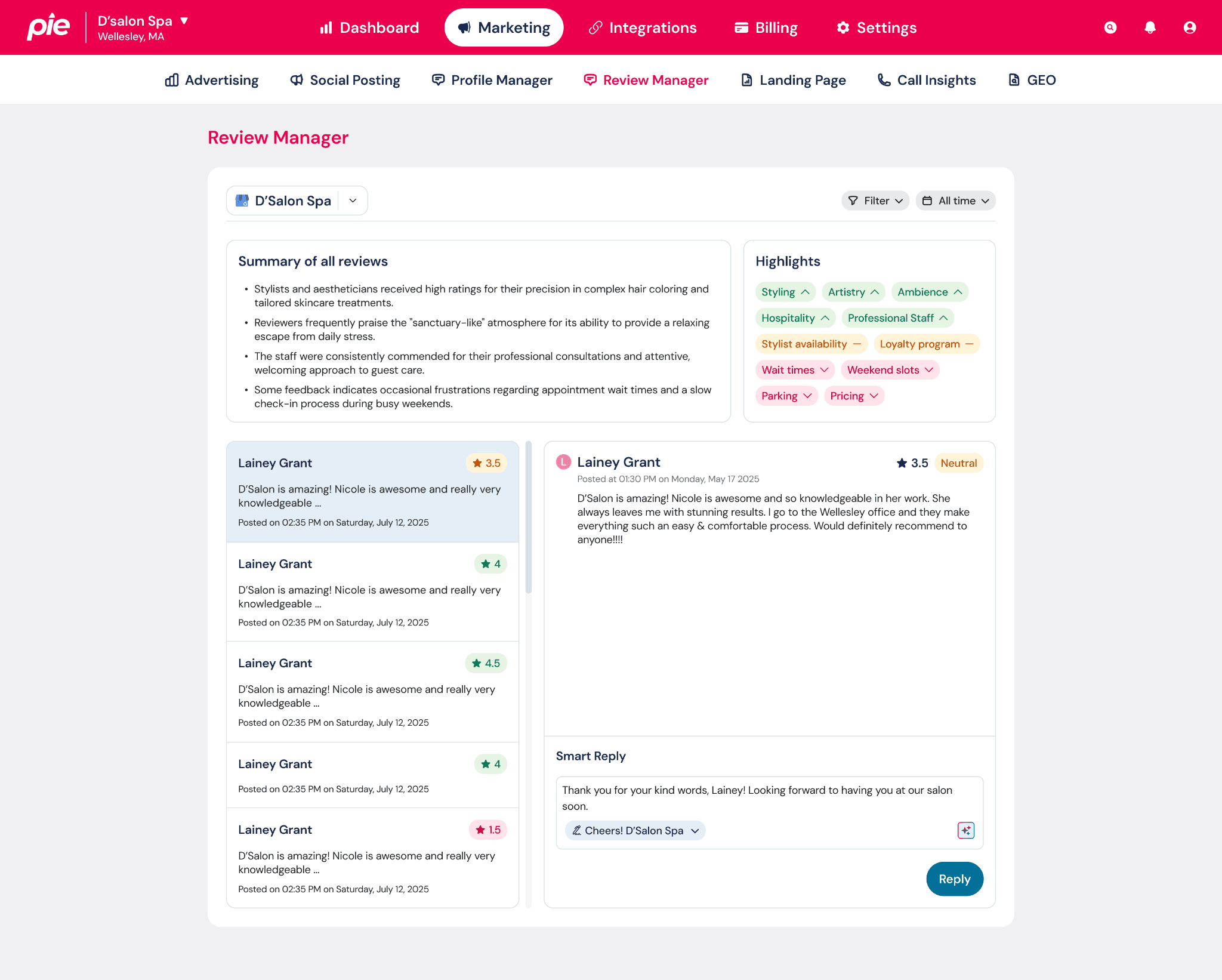 Review management tool that collects Google Business Profile reviews in one place and helps local businesses respond quickly