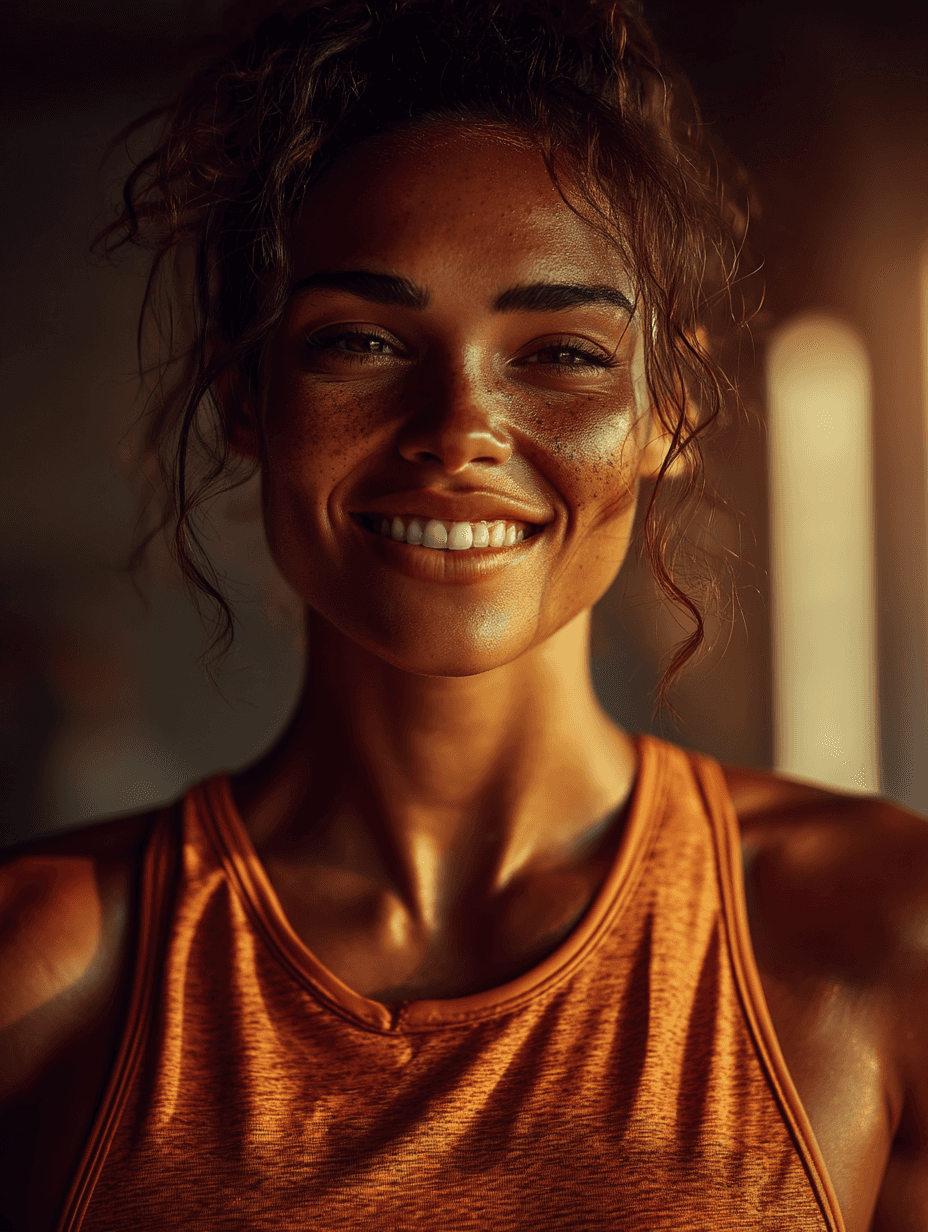 Rachel Stone, personal trainer and fitness coach, smiling in natural light