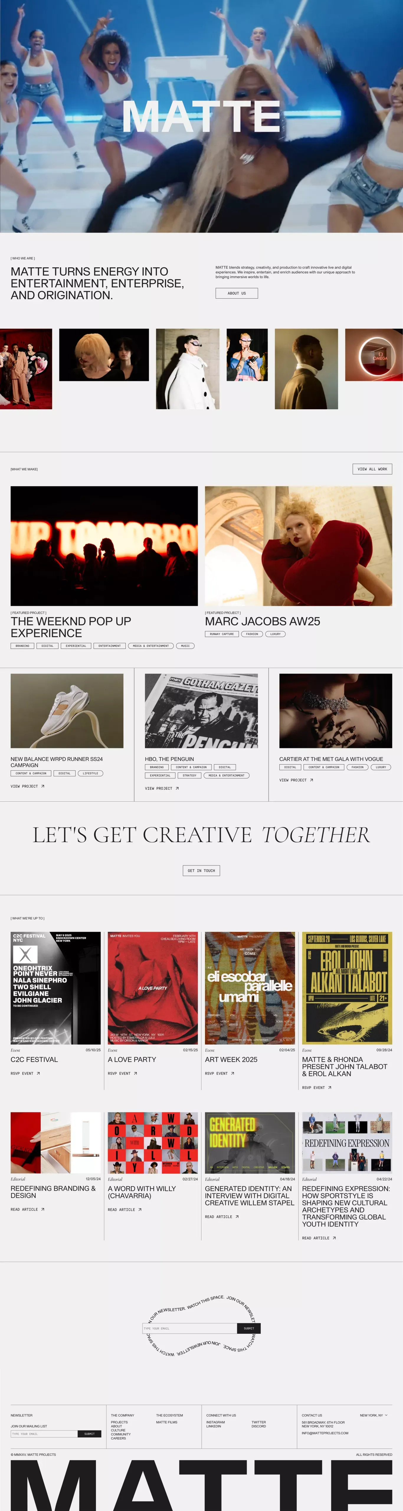 Creative Strategy Production portfolio page screenshot showcasing Advertising and Design design