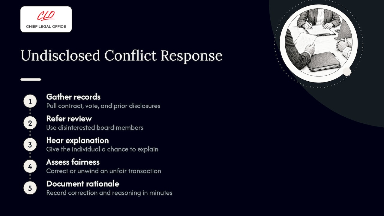 Undisclosed conflict review and corrective action sequence