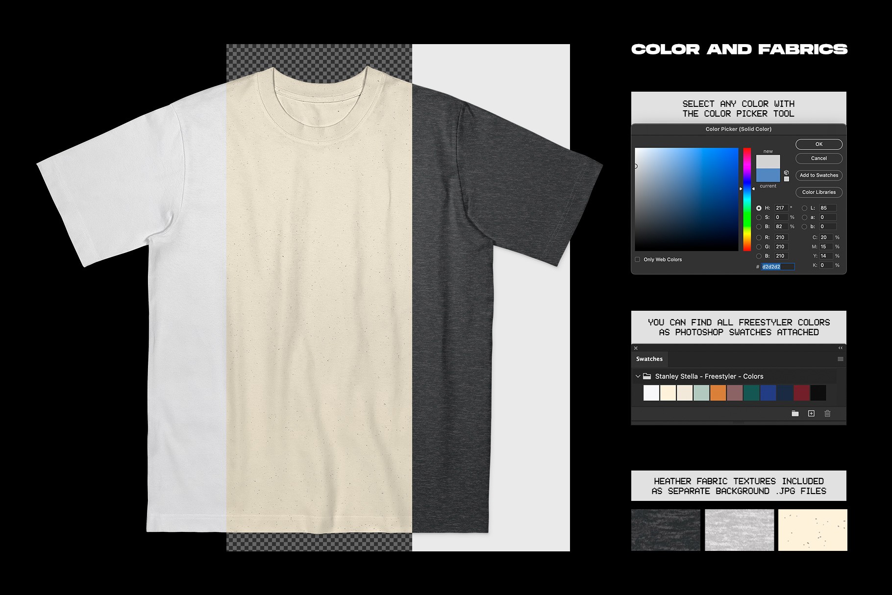 Stanley Stella Freestyler T-Shirt Flat Lay mockup fabric color options with Photoshop controls