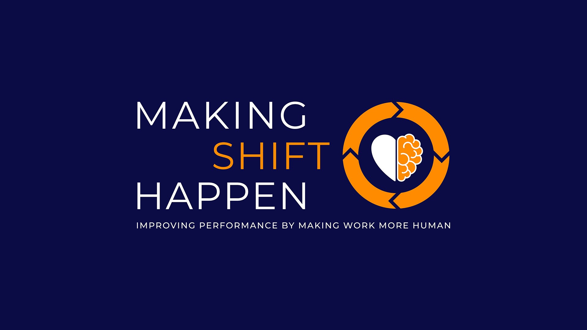 Making Shift Happen vertical logo stack in reverse scheme - white and orange