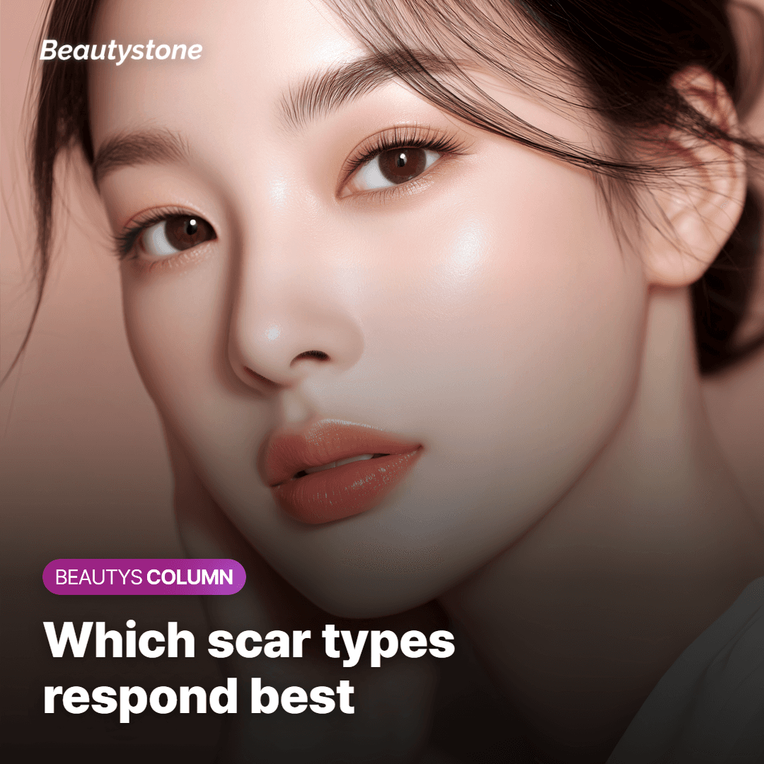Which acne scar types respond best to microneedling plus a collagen biostimulator