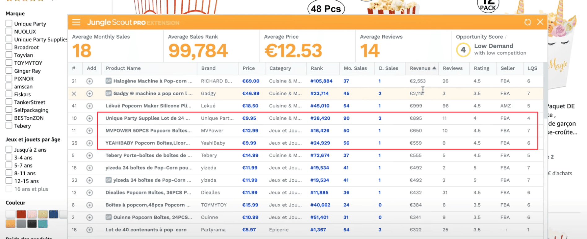 Analyse des Chiffres de Vente avec la Chrome extension de Jungle Scout