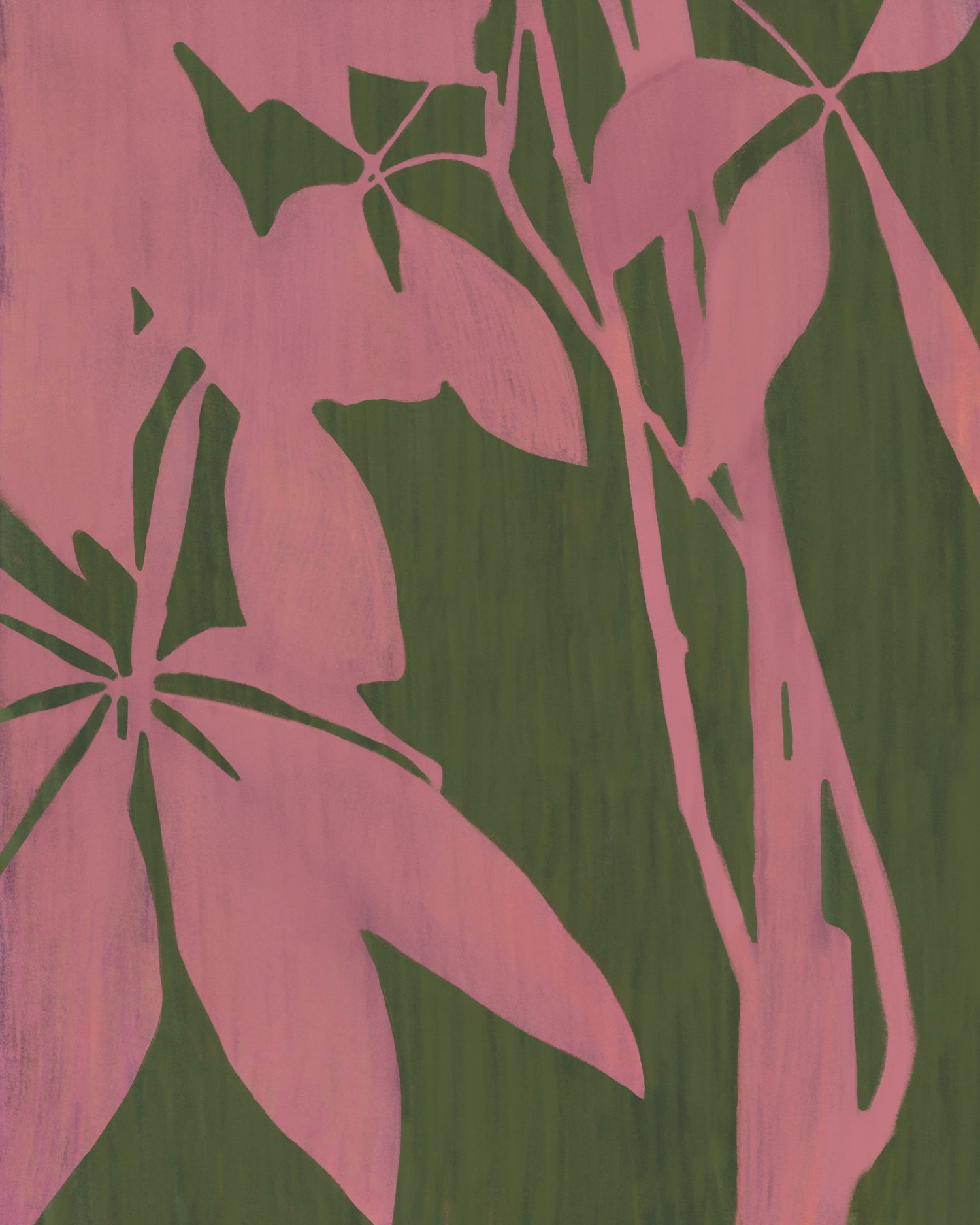 Pink leaf silhouettes against a deep green background — "Botanical Composition 03" by Katarzyna Księżopolska