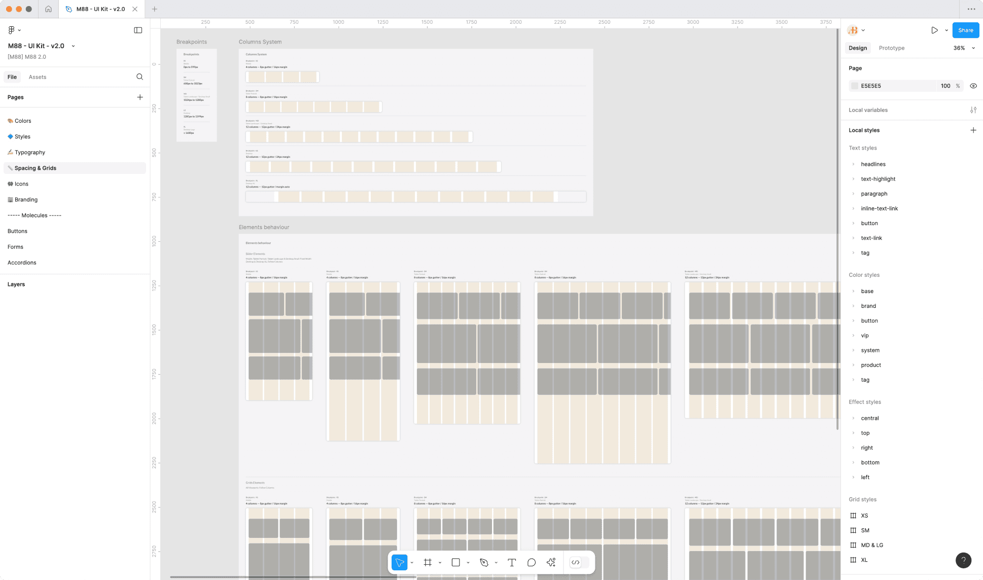 M88's design system grid system