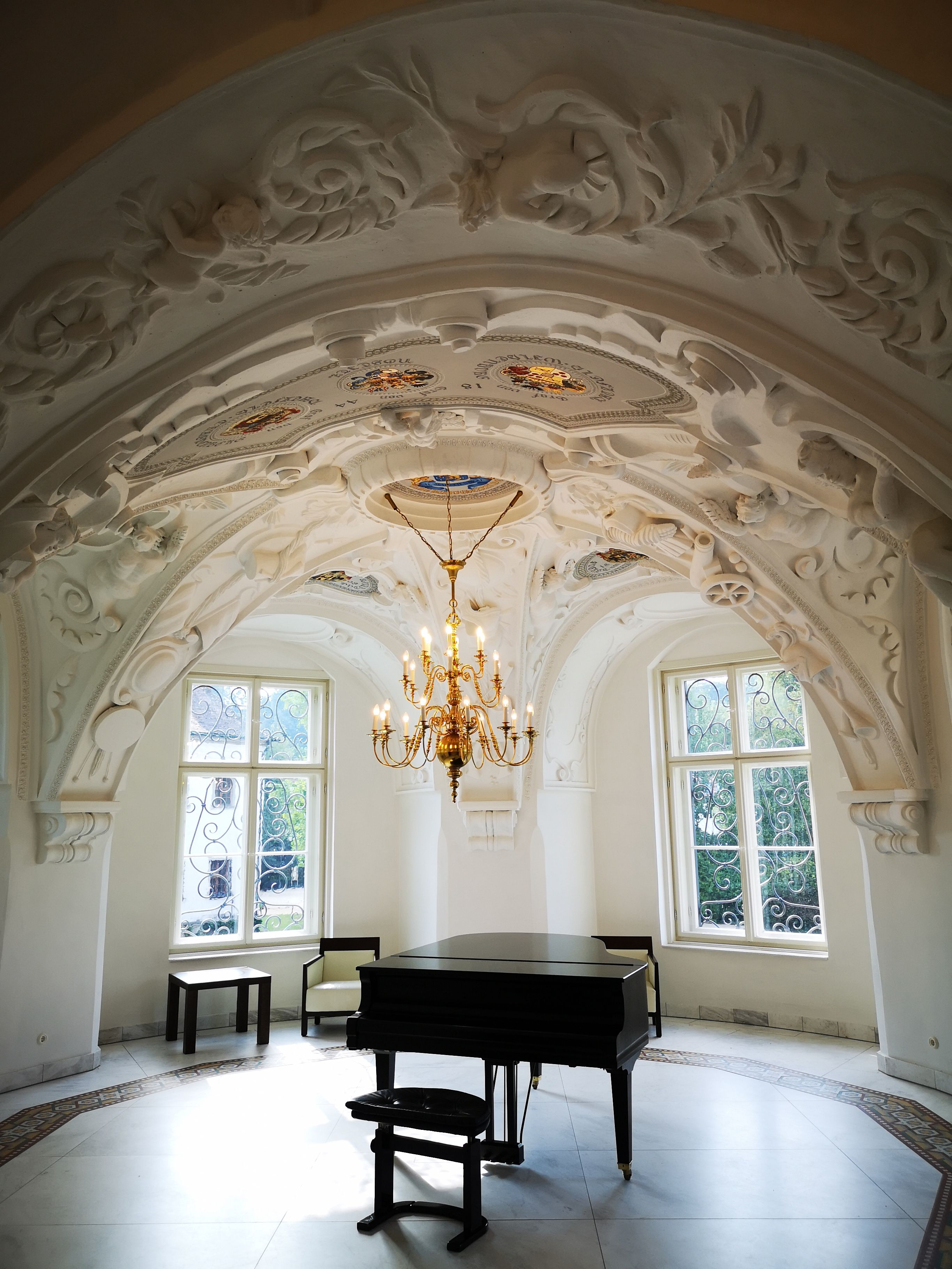 Piano in bright lit up room