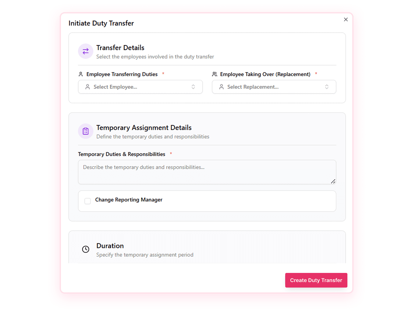 Go Employee Duty Transfer Management
