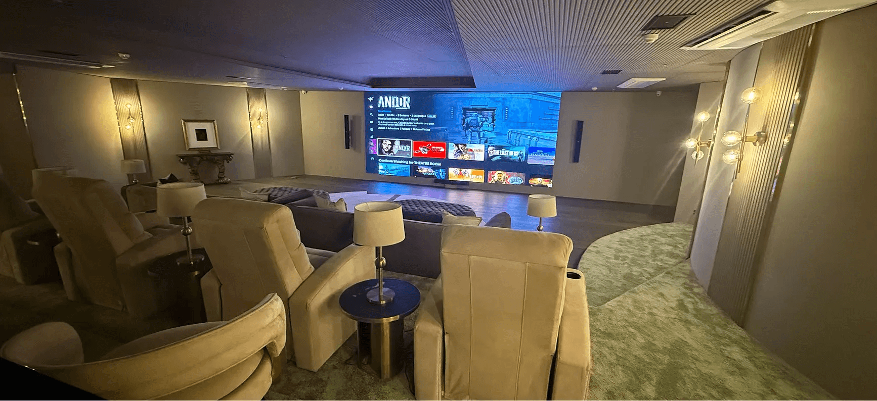 Cinematic 3D visuals displayed on an Everglow home theatre LED wall