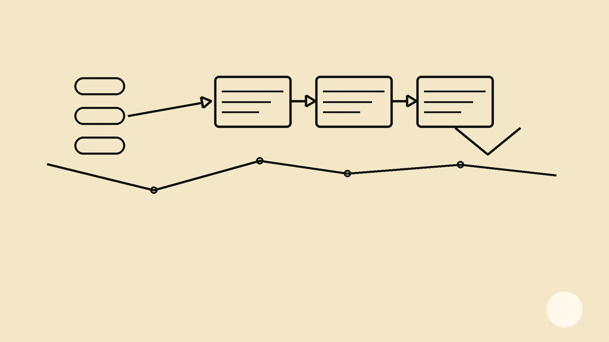 Editorial line drawing of connected plugin blocks, workflow cards, and a weekly loop on warm cream paper.