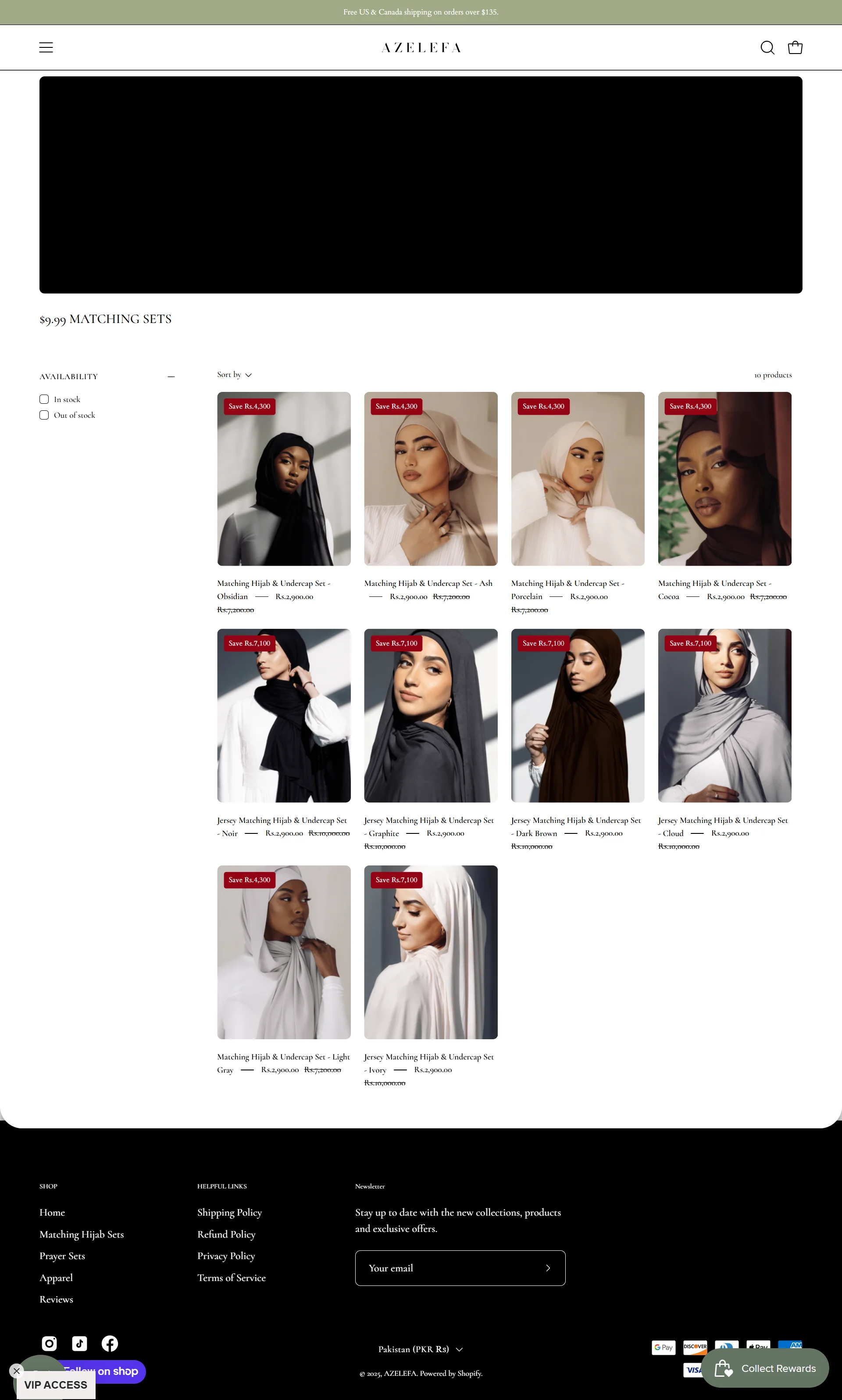 collections-10-matching-sets page for azelefa website developed & designed by Dreams Agency Mississauga, Ontario
