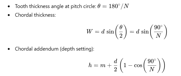 Equations for gear tooth chordal thickness