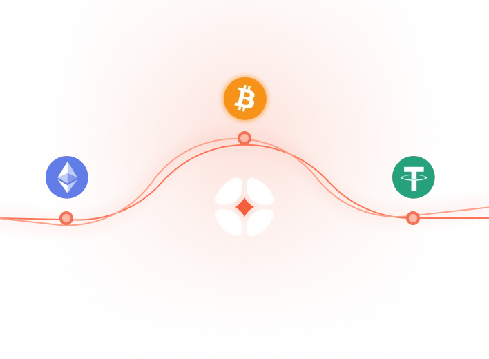 Several cryptocurrencies connected by a single line.