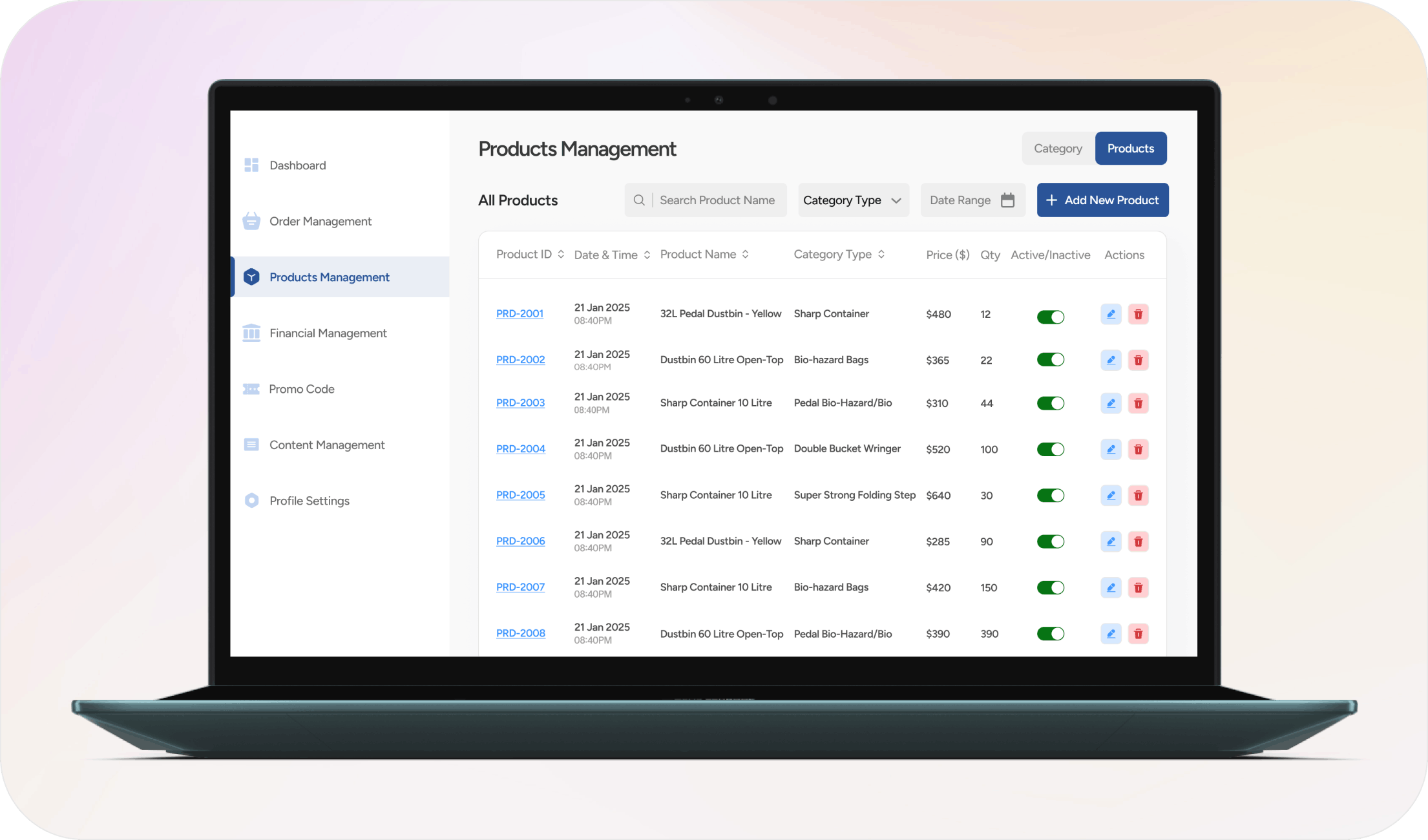 Products Management Page