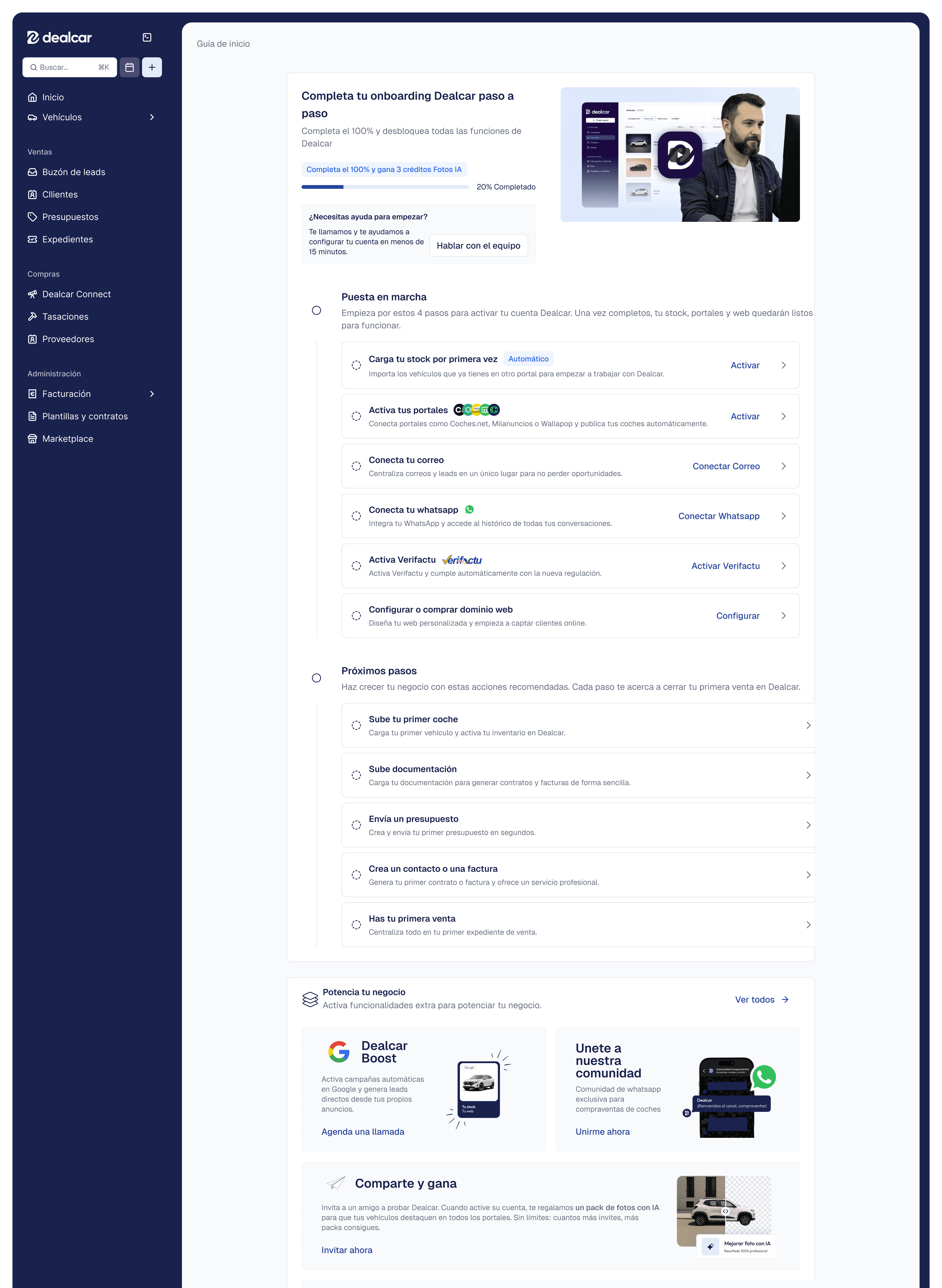 Website dashboard displaying various items and features organized in a user-friendly layout.