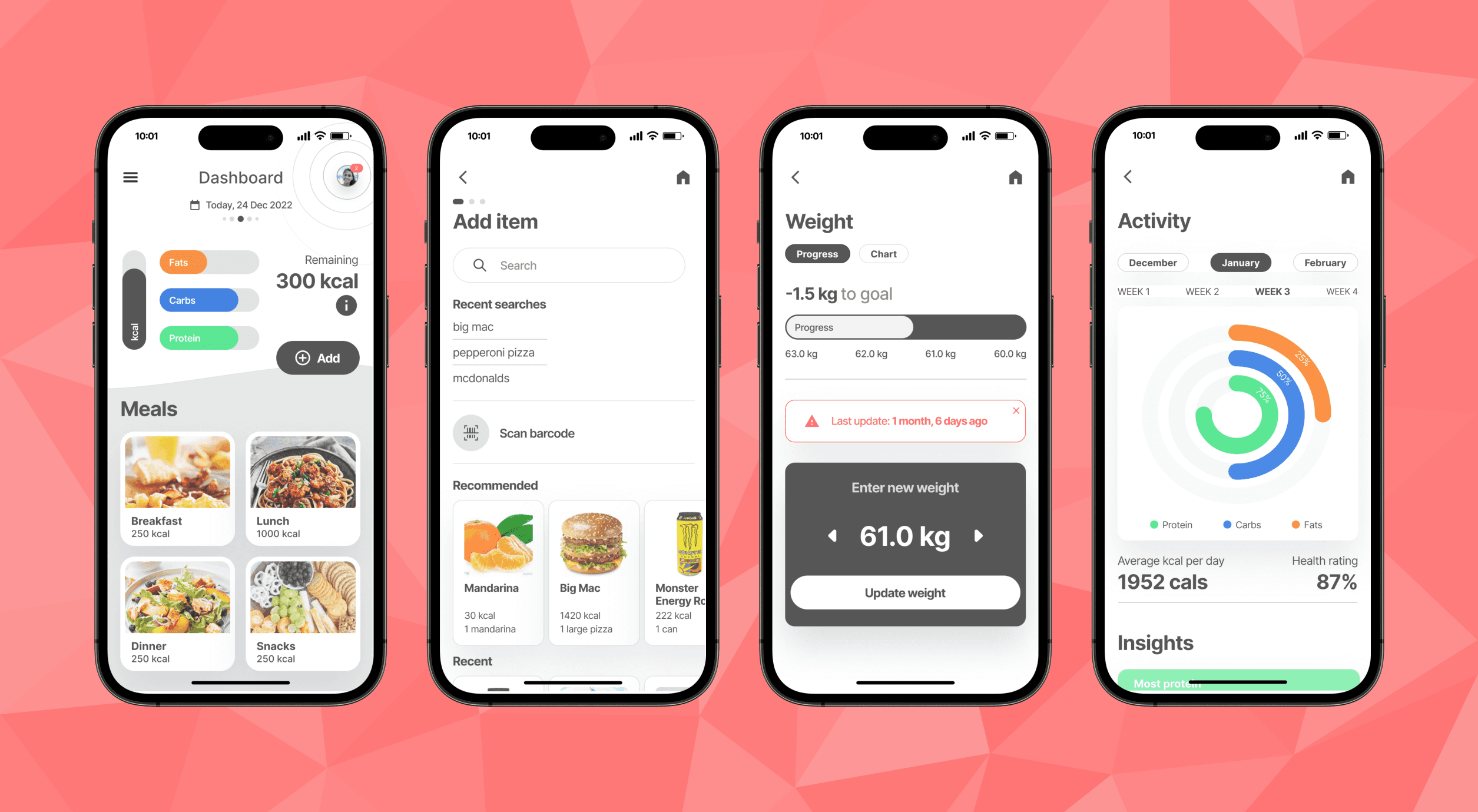 Calorie app - stylised preview