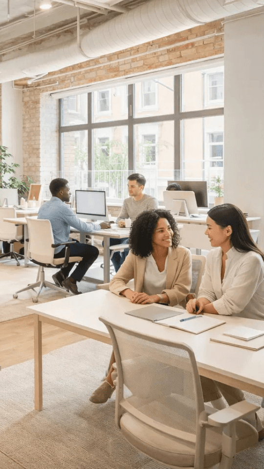 Équipe de collaborateurs travaillant dans un espace de bureau moderne, illustrant la modernisation des systèmes de travail, la collaboration et l’optimisation de la performance organisationnelle en entreprise.