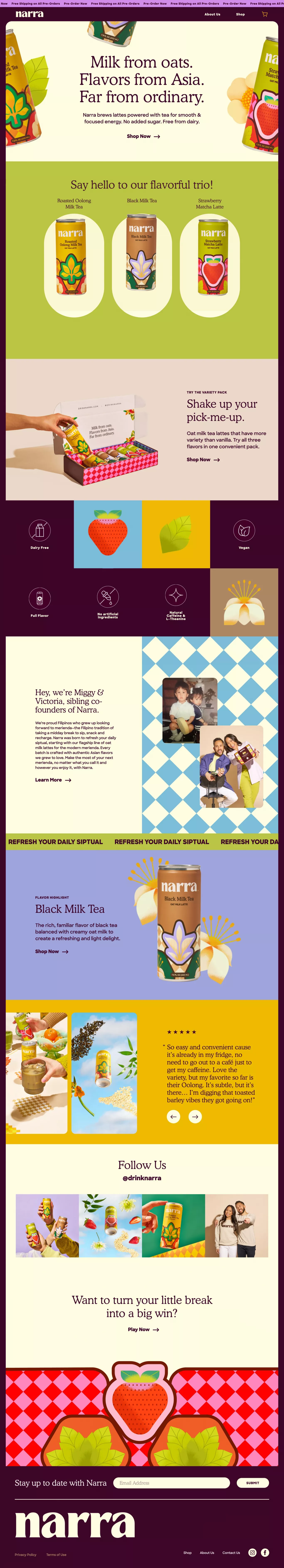 Narra Website ecommerce page screenshot showcasing Food & Drinks and Ecommerce design