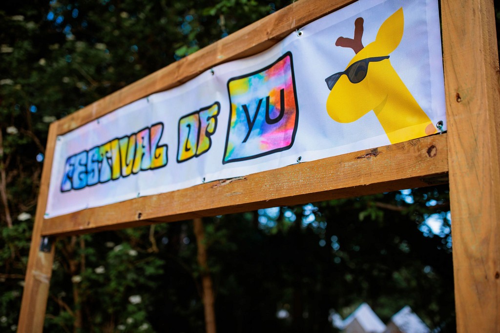 Aerial shot of festival grounds and attendees
