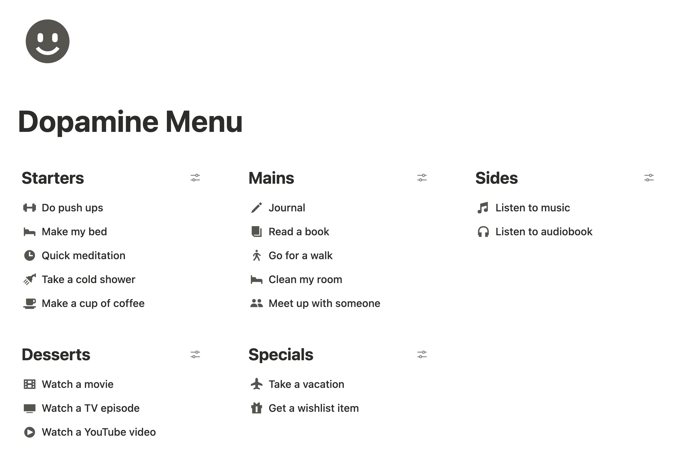 Dopamine Menu Notion template