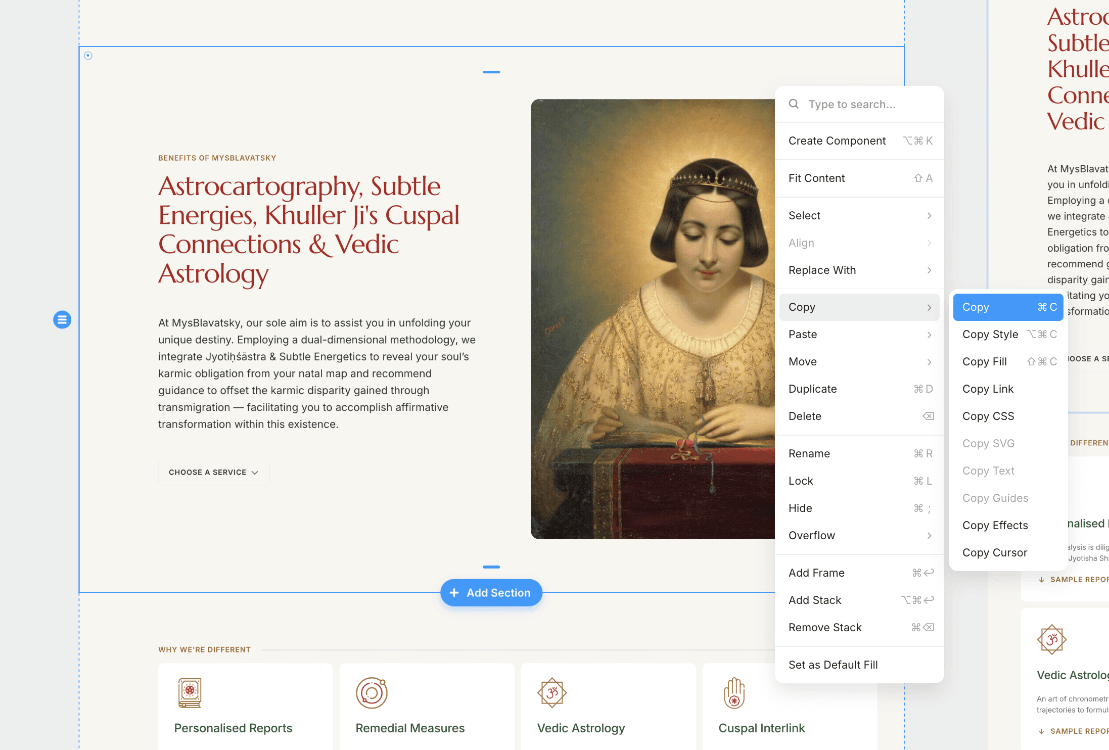 A digital layout features a vintage portrait alongside text and options for editing or sharing.