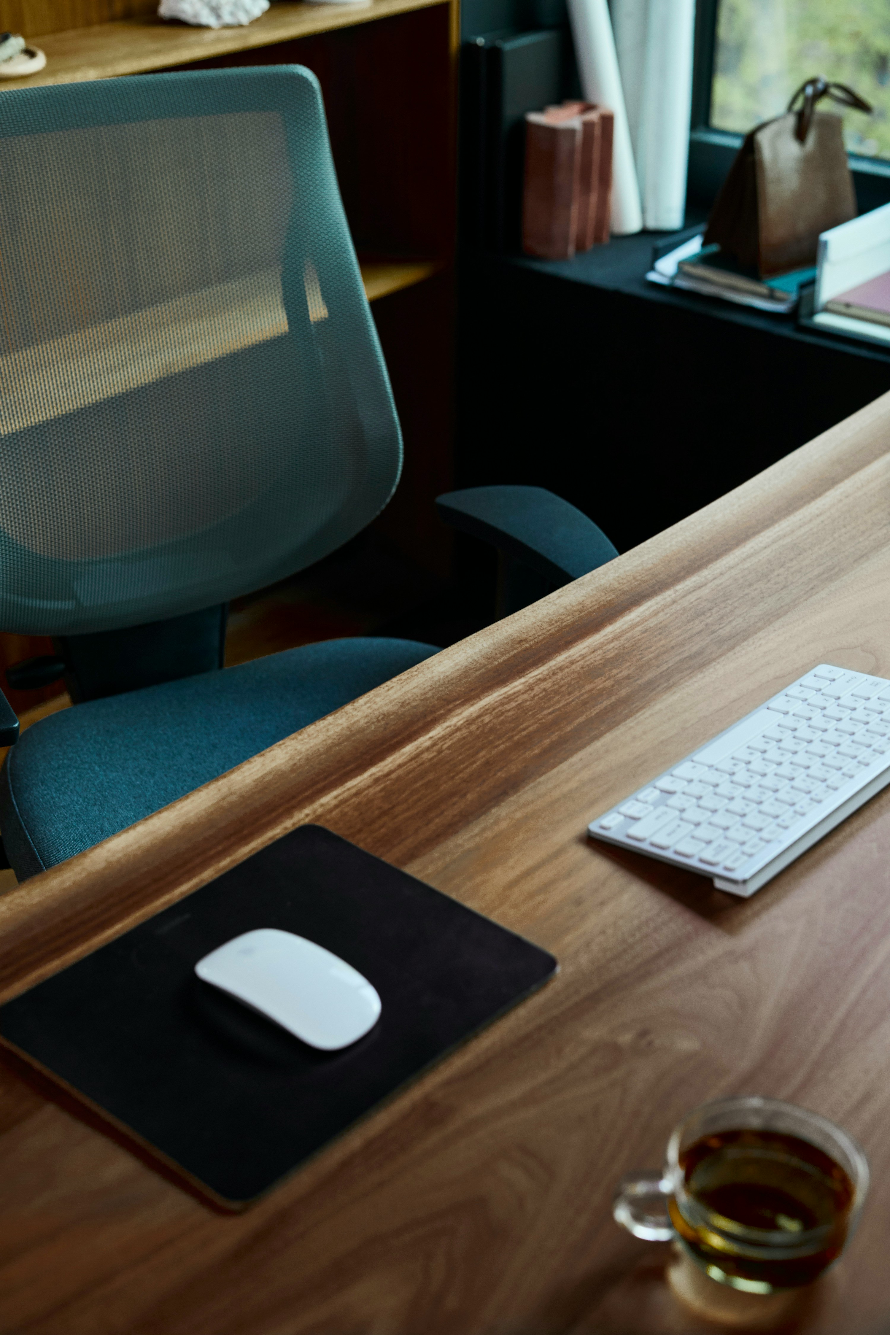 Desk with mouse and keyboard