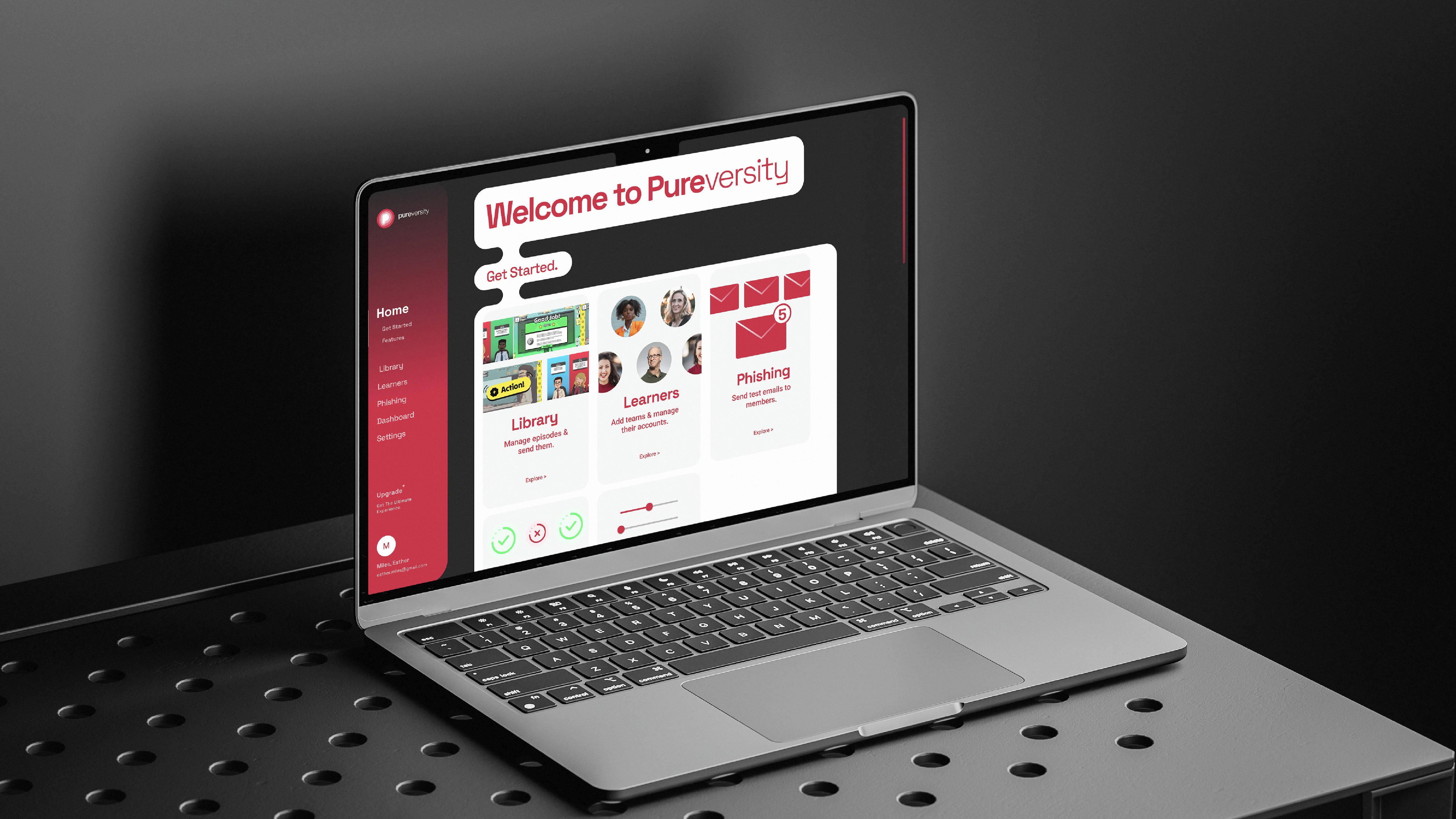 The platform interface showing how organisations manage training, assign episodes, and track employee progress.