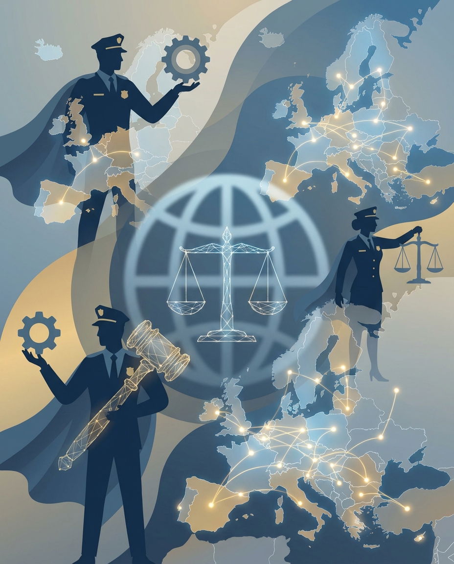 Conceptual illustration of cross border European law enforcement cooperation.