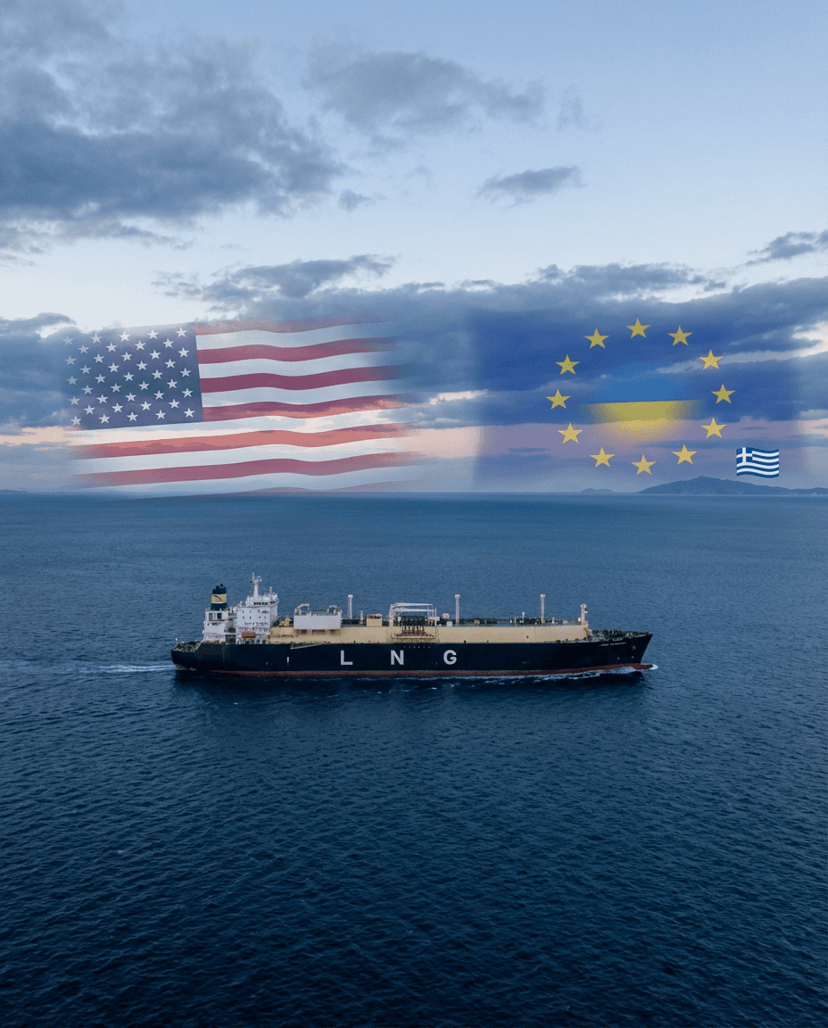 Symbolic depiction of LNG trade between the US Greece and Ukraine