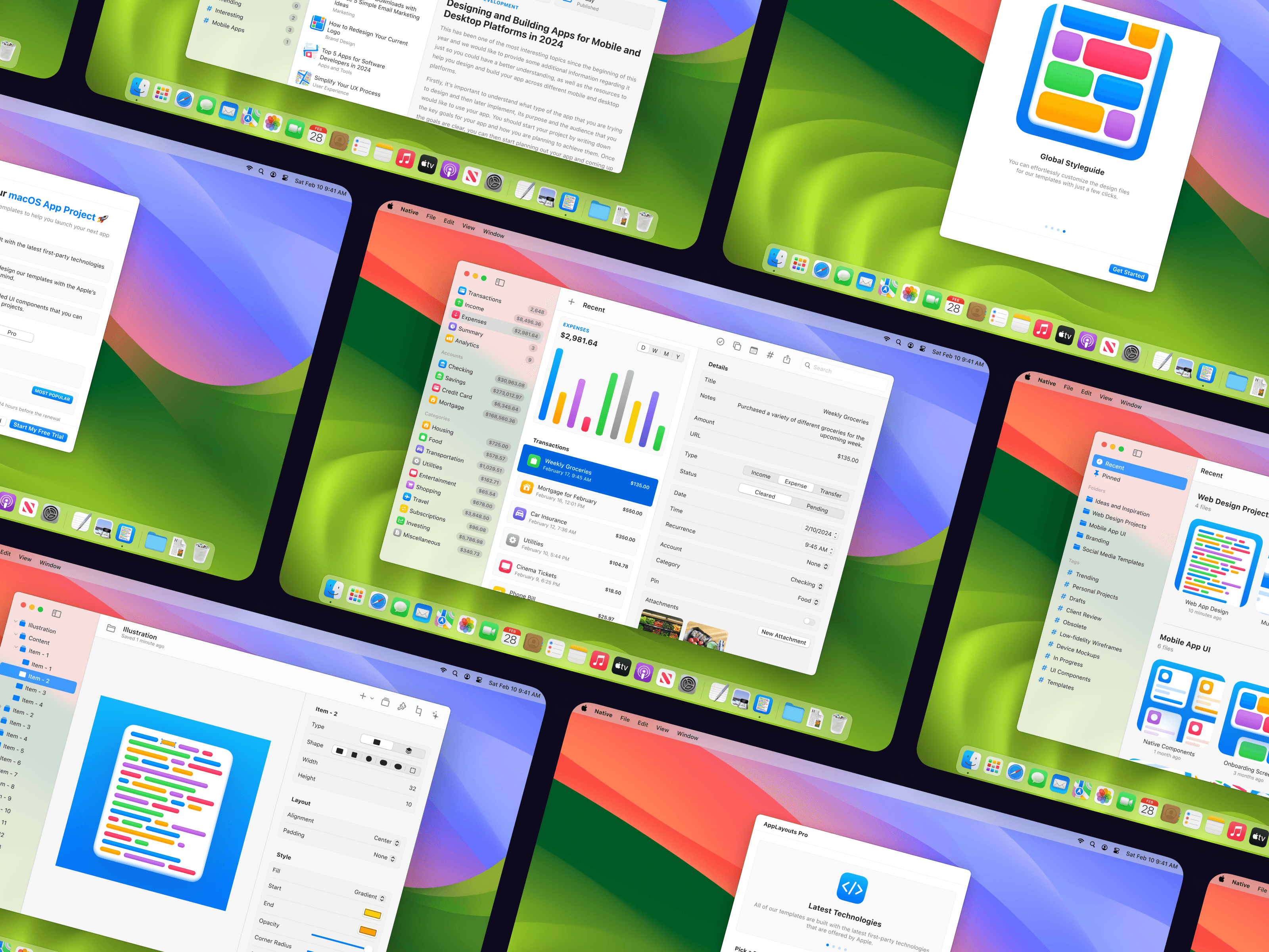 Different macOS screens for Native template from AppLayouts.