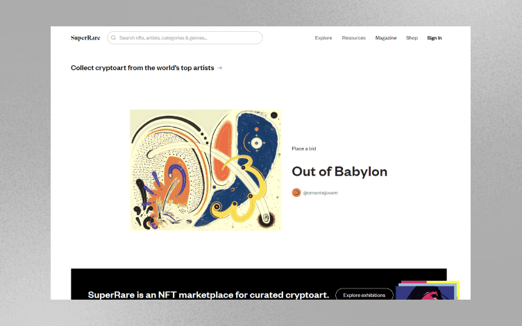 SuperRare landing page