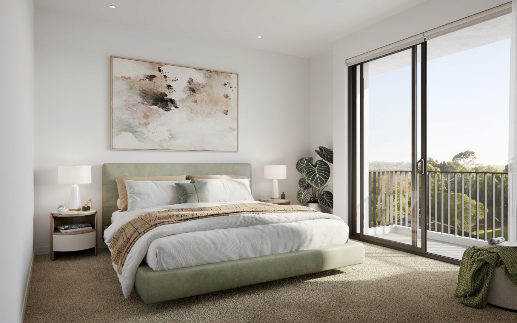 Bright master bedroom with balcony view in ARGO Castle Hill off-the-plan apartments in Sydney Hills District